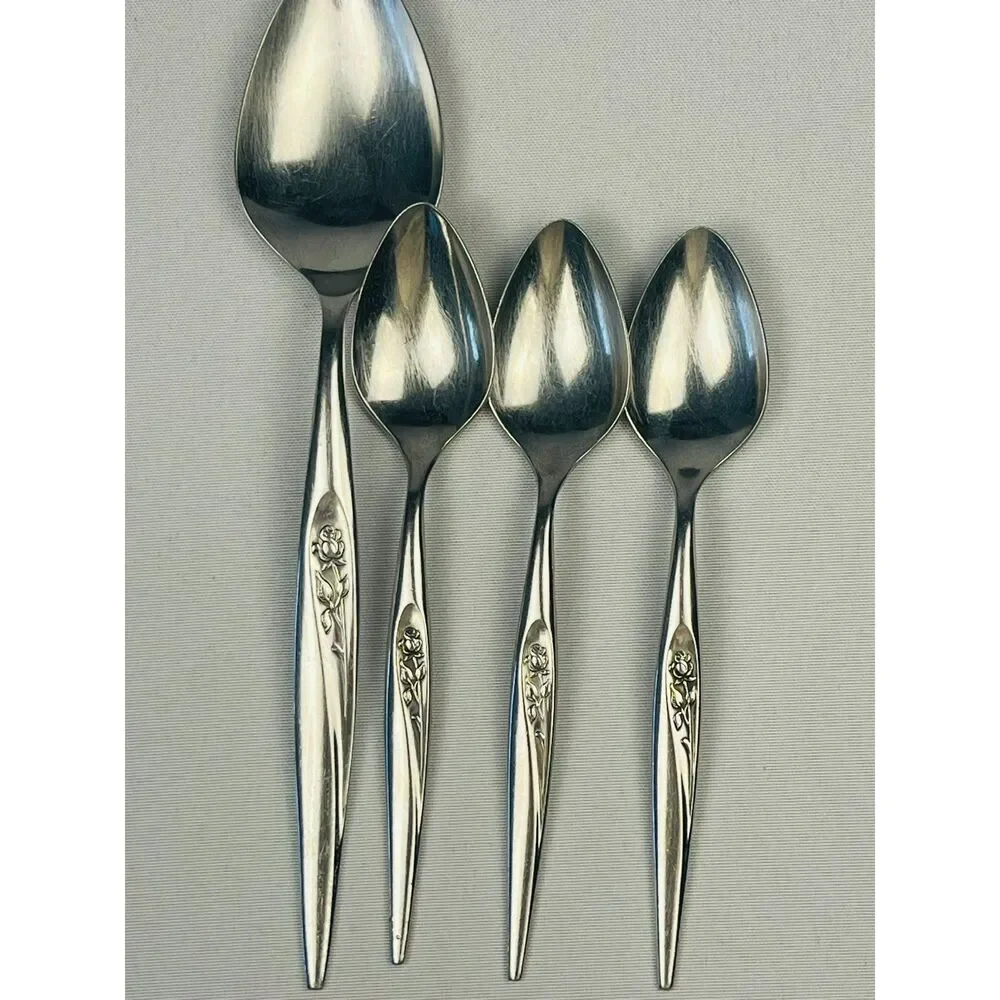VTG Oneida Lasting Rose Teaspoons (3) Serving Spoon Stainless Steel Mid Century